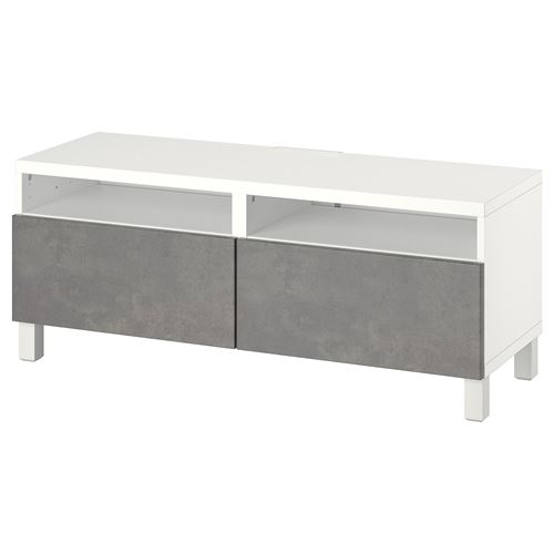 BESTÅ tv sehpası, beyaz-koyu gri, 120x42x48 cm, KALLVIKEN, fren raylı