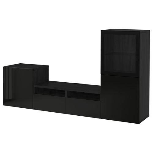 BESTÅ tv ünitesi, venge-siyah-şeffaf cam, 240x40x128 cm, SELSVIKEN/GLASSVIK, fren raylı