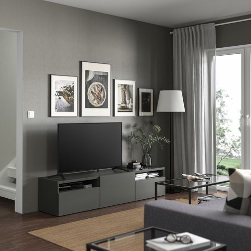 BESTÅ tv sehpası, koyu gri, 180x42x39 cm, LAPPVIKEN, çıt çıt raylı