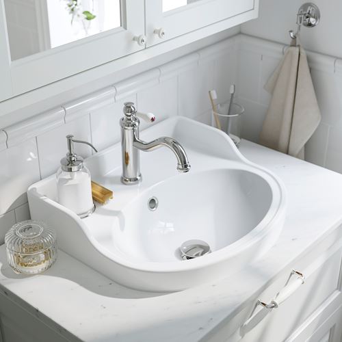 TÄNNFORSEN/TOLKEN/RUTSJÖN lavabo dolabı kombinasyonu, açık gri-beyaz mermer görünüm, 62x49x76 cm, VOXNAN batarya