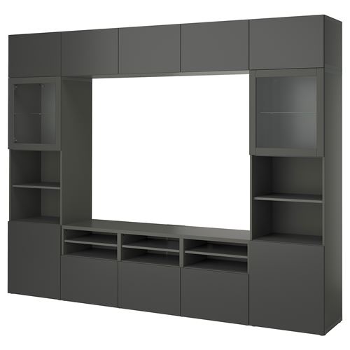 BESTÅ tv ünitesi, koyu gri, 300x42x231 cm, LAPPVIKEN/SINDVIK, çıt çıt raylı