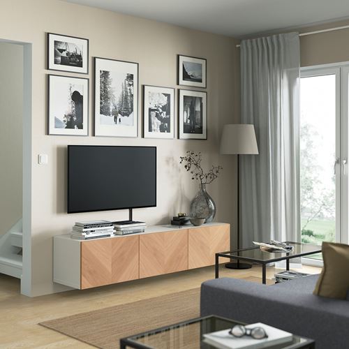 BESTÅ tv sehpası, beyaz-meşe kaplama, 180x42x38 cm, HEDEVIKEN