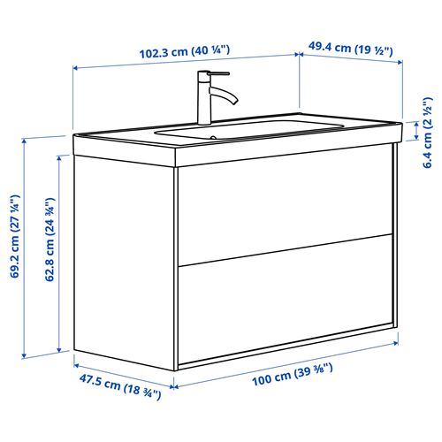 TÄNNFORSEN/ORRSJÖN lavabo dolabı kombinasyonu, beyaz, 102x49x69 cm, HAMNSKAR batarya