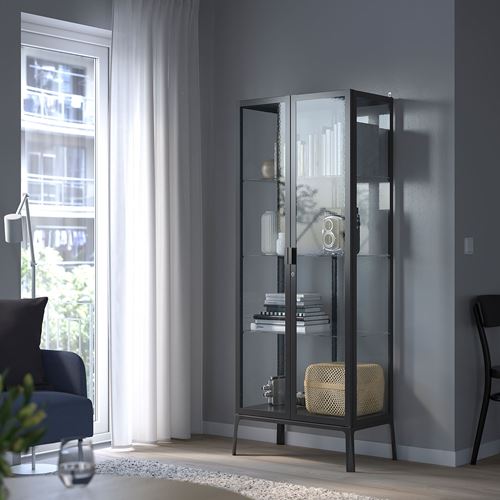 MILSBO cam vitrin, antrasit, 73x175 cm