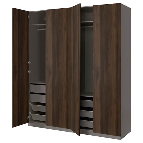 PAX/STORKLINTA PAX gardırop, koyu gri-koyu kahve boyalı meşe görünümlü, 200x66x236 cm