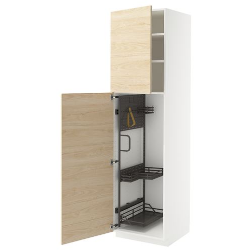 METOD temizlik dolabı, ASKERSUND açık dişbudak-koyu gri, 60x60x220 cm, 2 kapaklı ve 2 raflı