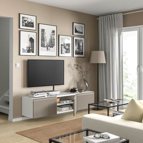 BESTÅ tv sehpası, beyaz-bej, 180x42x38 cm, HAMMARSMED