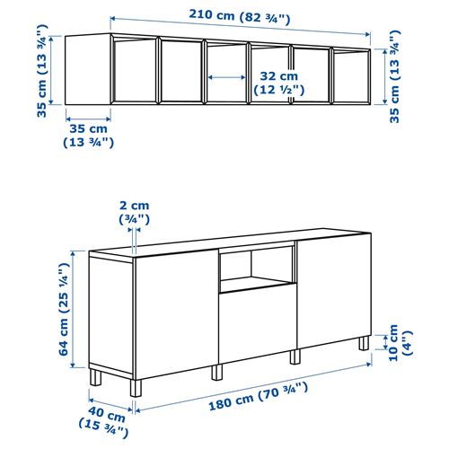 BESTÅ/EKET tv ünitesi, venge koyu gri-ceviz görünüm, 210x42x220 cm, SELSVIKEN, STUBBARP, çıt çıt raylı