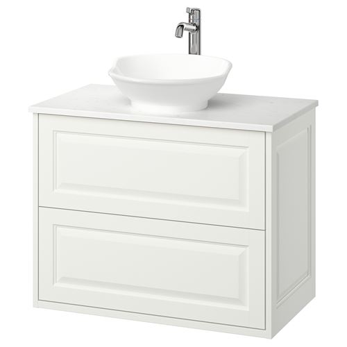 TÄNNFORSEN/TOLKEN/VÄSTERSJÖN lavabo dolabı kombinasyonu, beyaz-beyaz mermer görünüm, 82x49x79 cm, VOXNAN batarya