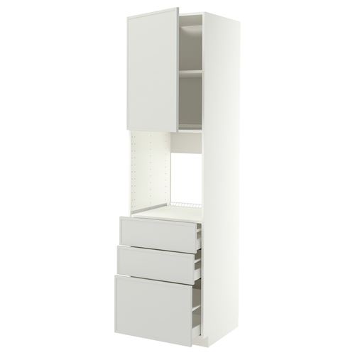 METOD/MAXIMERA fırın boy dolabı, ASPUDDEN açık gri, 60x60x220 cm, 1 kapaklı, 3 çekmeceli ve 3 ön panelli
