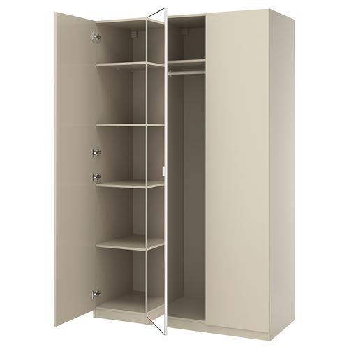 PAX/FORSAND/ÅHEIM PAX gardırop, gri-bej-aynalı cam, 150x60x236 cm
