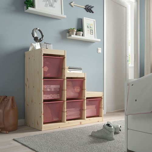 TROFAST saklama ünitesi, çam-açık kırmızı, 94x44x91 cm