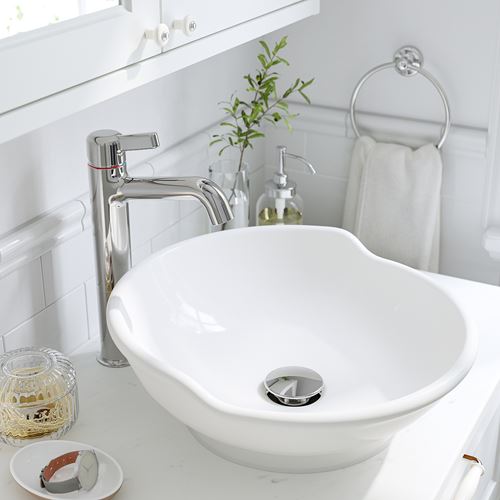TÄNNFORSEN/TOLKEN/VÄSTERSJÖN lavabo dolabı kombinasyonu, açık gri-siyah mermer görünüm, 62x49x79 cm, VOXNAN batarya