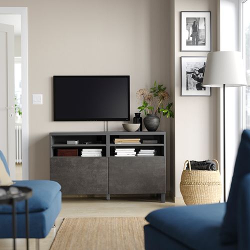 BESTÅ tv sehpası, koyu gri-koyu gri taş görünümlü, 120x42x74 cm, KALLVIKEN, STUBBARP