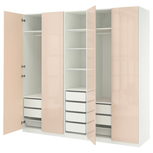 PAX/FARDAL PAX gardırop, beyaz-parlak cila açık turuncu, 250x60x236 cm