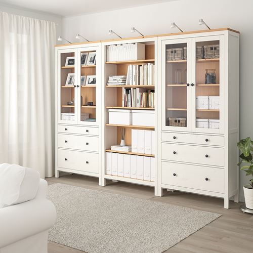 HEMNES vitrin, beyaz vernik-açık kahverengi, 270x197 cm