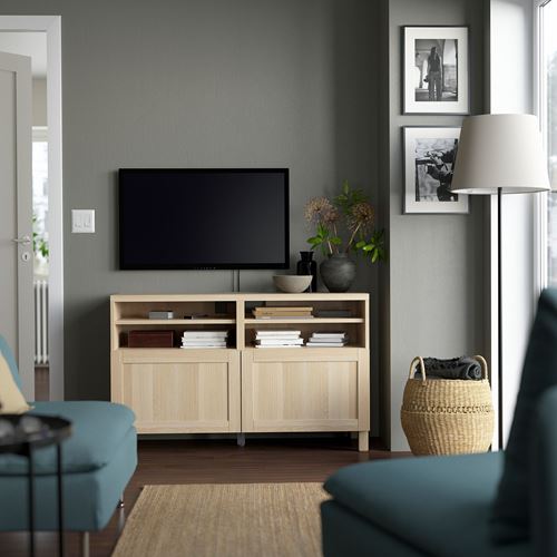 BESTÅ tv sehpası, ağartılmış meşe görünümlü, 120x42x74 cm, HANVIKEN