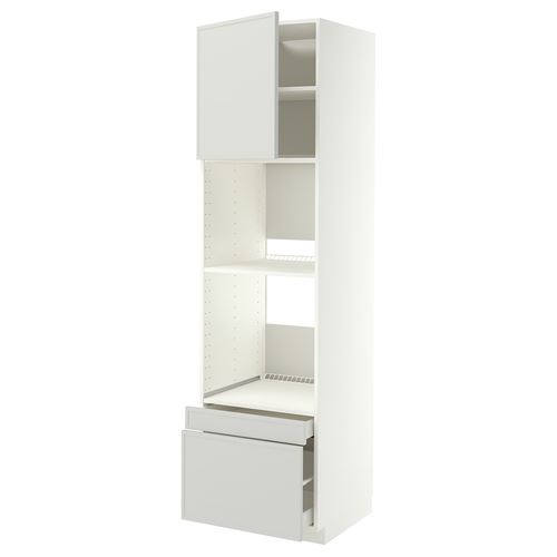 METOD/MAXIMERA fırın-mikrodalga fırın boy dolabı, ASPUDDEN açık gri, 60x60x220 cm, 1 kapaklı ve 2 çekmeceli