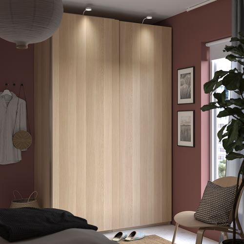 PAX/HASVIK PAX sürgü kapaklı gardırop, ağartılmış meşe görünümlü, 150x66x236 cm