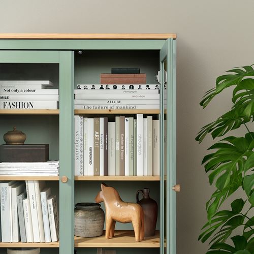 HEMNES vitrin, gri-yeşil-açık kahverengi, 90x197 cm