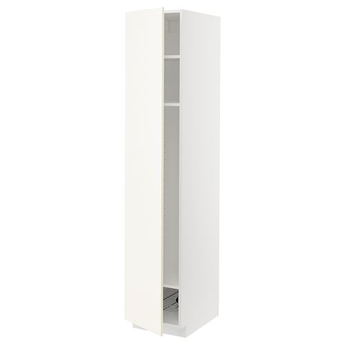 METOD mutfak boy dolabı, VALLSTENA beyaz, 40x60x200 cm, 1 kapaklı, 1 tel sepetli ve 2 raflı