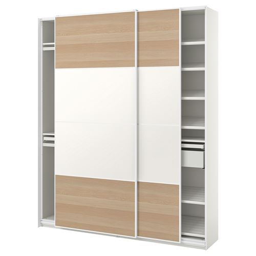 PAX/MEHAMN PAX sürgü kapaklı gardırop, beyaz-ağartılmış meşe görünümlü, 200x44x236 cm