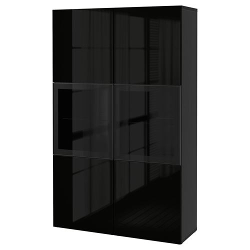 BESTÅ dolap kombinasyonu, venge-siyah-şeffaf cam, 120x42x193 cm, SELSVIKEN/GLASSVIK