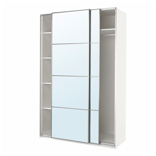 PAX/AULI PAX sürgü kapaklı gardırop, beyaz-aynalı cam, 150x66x236 cm