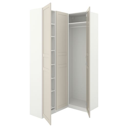PAX/FLISBERGET PAX köşe gardırop, beyaz-açık bej, 160/88x236 cm