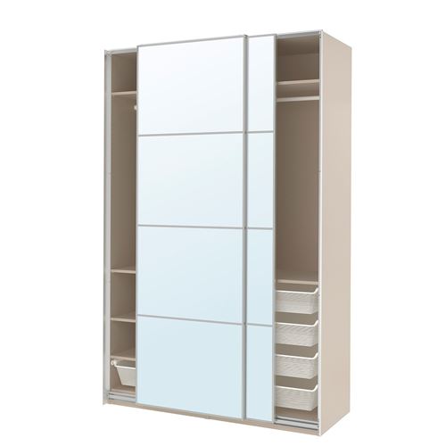 PAX/AULI PAX sürgü kapaklı gardırop, bej-aynalı cam, 150x66x236 cm