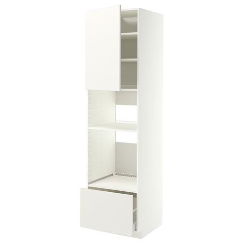 METOD/MAXIMERA fırın-mikrodalga fırın boy dolabı, VEDDINGE beyaz, 60x60x220 cm, 1 kapaklı ve 1 çekmeceli