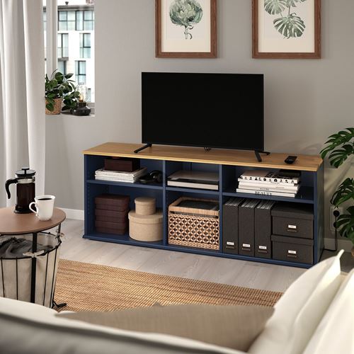 SKRUVBY tv sehpası, mavi-siyah, 156x38x60 cm