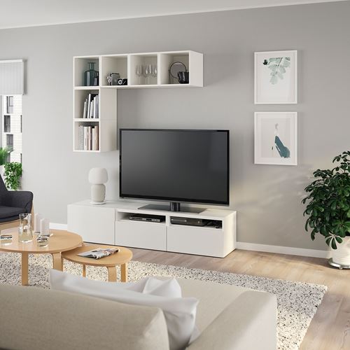 BESTÅ/EKET tv ünitesi, beyaz, 180x40x170 cm, LAPPVIKEN, çıt çıt raylı