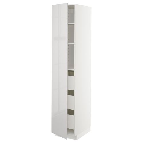 METOD/MAXIMERA mutfak boy dolabı, RINGHULT açık gri, 40x60x200 cm, 1 kapaklı, 3 çekmeceli ve 2 raflı