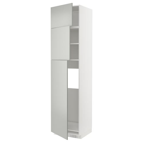 METOD buzdolabı boy dolabı, HAVSTORP açık gri-koyu gri, 60x60x240 cm, 3 kapaklı, 1 üst dolaplı ve 1 raflı