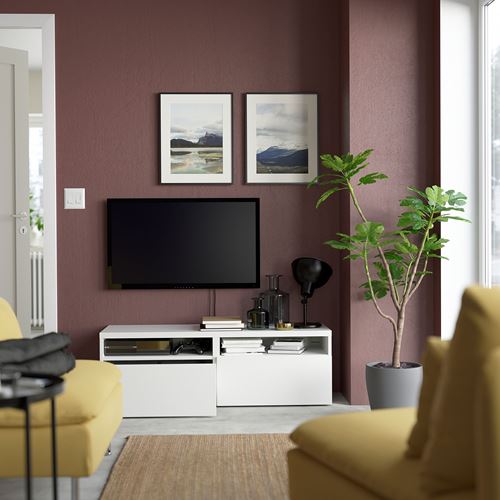 BESTÅ tv sehpası, beyaz, 120x42x39 cm, LAPPVIKEN, çıt çıt raylı