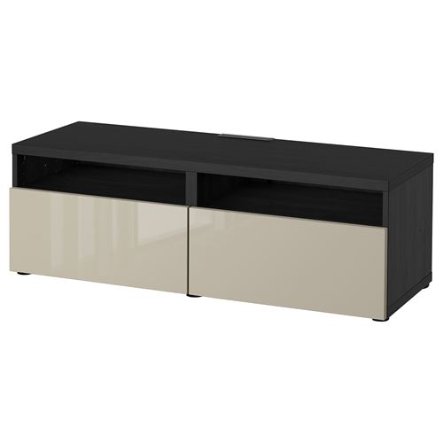BESTÅ tv sehpası, venge-parlak cila-bej, 120x42x39 cm, SELSVIKEN, çıt çıt raylı