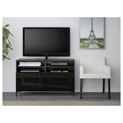 BESTÅ tv sehpası, venge-parlak cila-siyah, 120x42x74 cm, SELSVIKEN