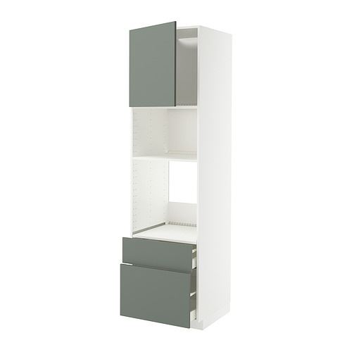 METOD/MAXIMERA fırın-mikrodalga fırın boy dolabı, NICKEBO mat gri-yeşil, 60x60x220 cm, 1 kapaklı ve 2 çekmeceli