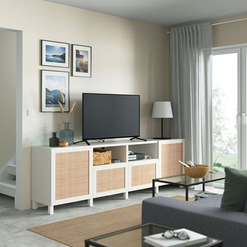 BESTÅ tv sehpası, beyaz-kahverengi, 240x42x74 cm, STUDSVIKEN, STUBBARP