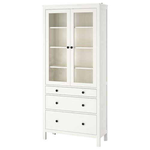 HEMNES vitrin, beyaz vernik, 90x197 cm