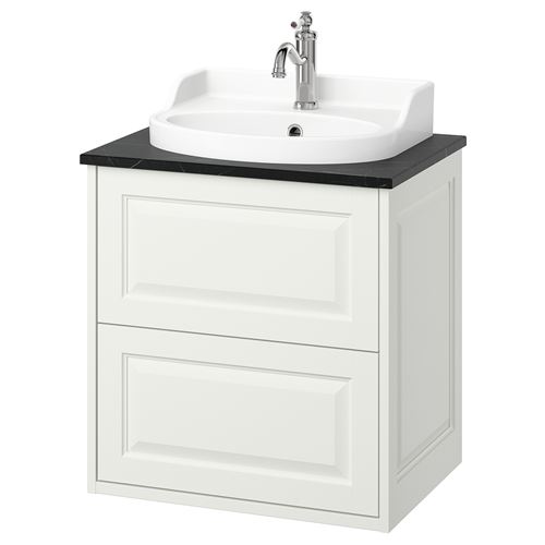 TÄNNFORSEN/TOLKEN/RUTSJÖN lavabo dolabı kombinasyonu, beyaz-siyah mermer görünüm, 62x49x76 cm, HAMNSKAR batarya