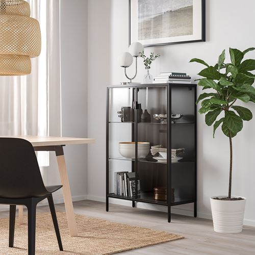 RUDSTA cam vitrin, antrasit, 80x37x120 cm