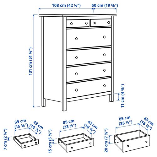 HEMNES 6 çekmeceli şifonyer, venge, 108x130 cm