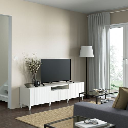 BESTÅ tv sehpası, beyaz, 180x42x48 cm, SUTTERVIKEN, çıt çıt raylı