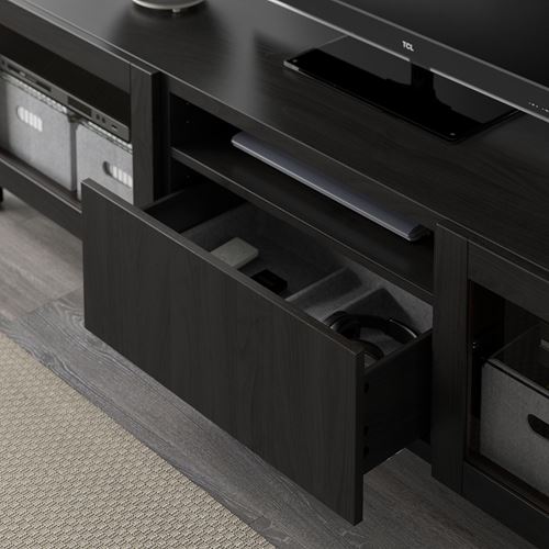 BESTÅ tv sehpası, venge-siyah-kahverengi-şeffaf cam, 180x42x48 cm, LAPPVIKEN/SINDVIK, çıt çıt raylı