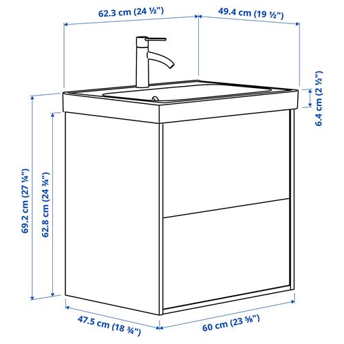 TÄNNFORSEN/ORRSJÖN lavabo dolabı kombinasyonu, açık gri, 62x49x69 cm, VOXNAN batarya