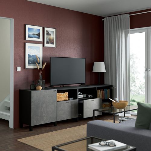 BESTÅ tv sehpası, venge-koyu gri, 240x42x74 cm, KALLVIKEN, çıt çıt raylı