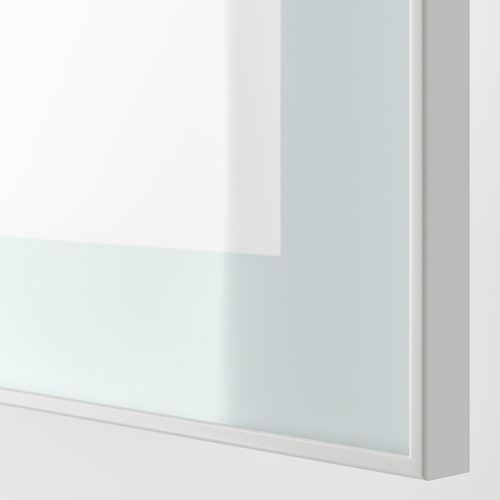 BESTÅ tv ünitesi, ağartılmış meşe görünümlü-parlak cila-beyaz, 180x42x192 cm, SELSVIKEN/GLASSVIK, fren raylı