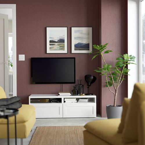 BESTÅ tv sehpası, beyaz, 120x42x39 cm, HANVIKEN, çıt çıt raylı